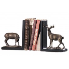 Bronzed Finish Brass and Wood Deer Bookends 725739064320  401577572755